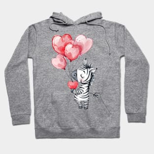 Valentine Zebra Holding Heart Shaped Balloons Hoodie